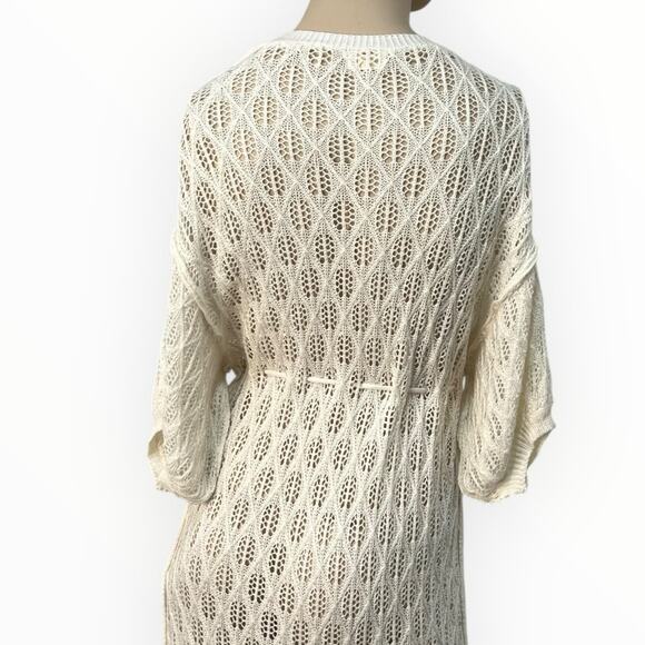 POL Crochet Ivory Beach Cover Up Kimono Cardigan Tassel Tie Waist Size S NWOT - Picture 3 of 12